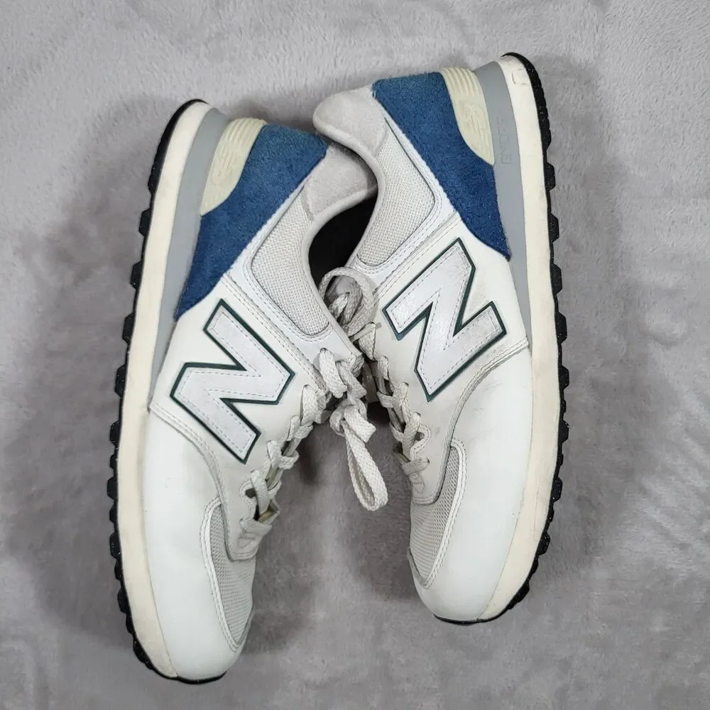 New Balance 574 Mens 11.5 D White Royal Blue Grey Sneakers Classic Lifestyle